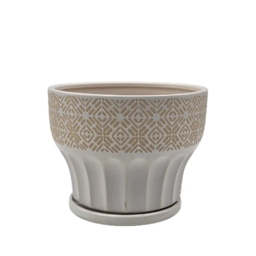 Macetero Maceta De Ceramica Blanco Patrones Beige Alto S - Fliperex