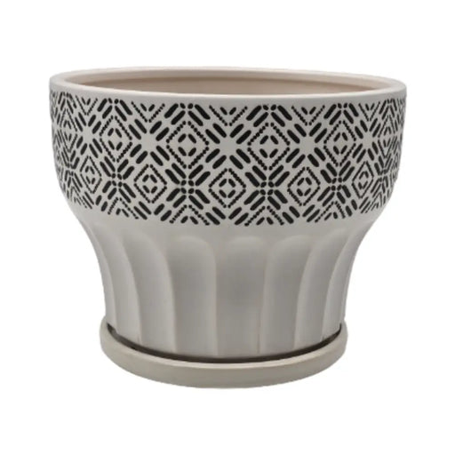 Macetero Maceta De Ceramica Blanco Patrones Negro Alto L - Fliperex