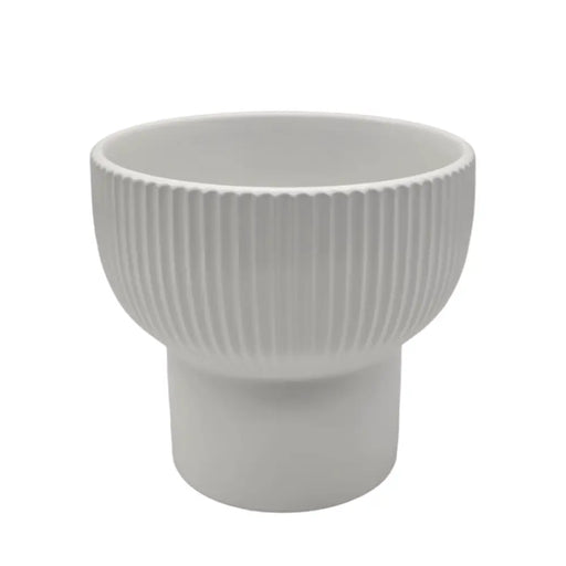 Macetero Maceta De Ceramica Copon Lineas Blanco Mate M - Fliperex