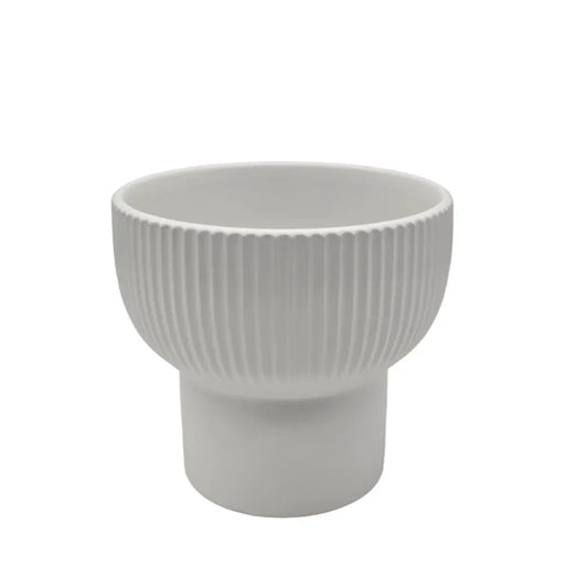 Macetero Maceta De Ceramica Copon Lineas Blanco Mate S - Fliperex
