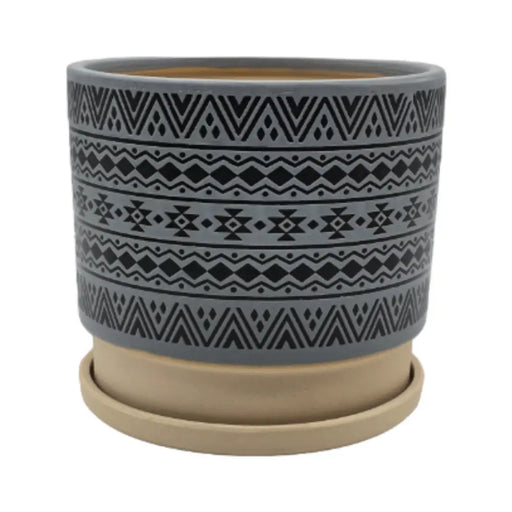 Macetero Maceta De Ceramica Gris Con Patrones Negros L - Fliperex