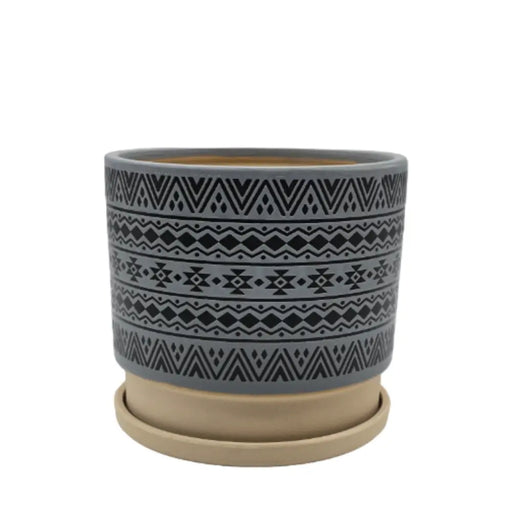 Macetero Maceta De Ceramica Gris Con Patrones Negros S - Fliperex