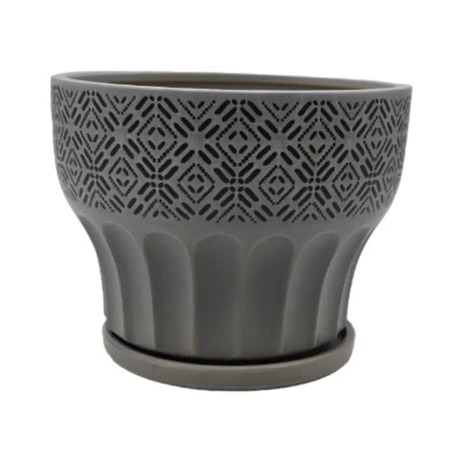 Macetero Maceta De Ceramica Gris Patrones Negro Alto L - Fliperex