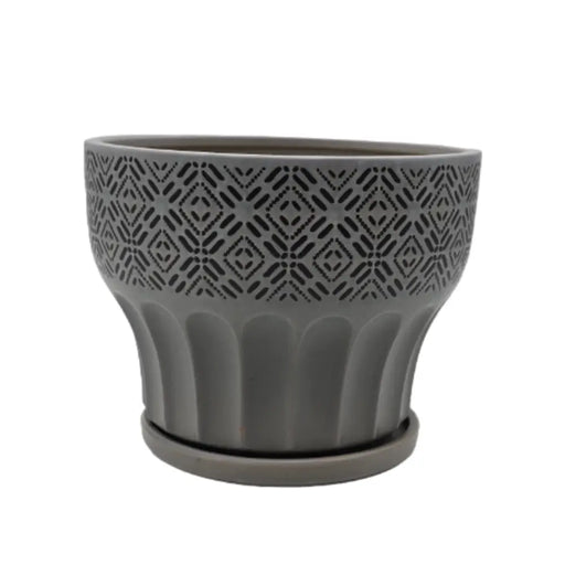 Macetero Maceta De Ceramica Gris Patrones Negro Alto M - Fliperex