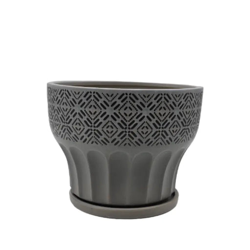 Macetero Maceta De Ceramica Gris Patrones Negro Alto S - Fliperex