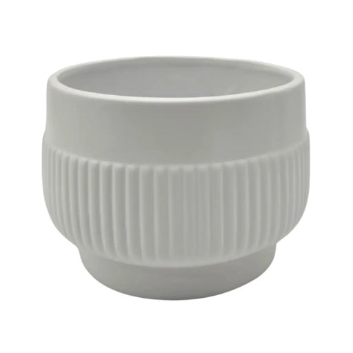 Macetero Maceta De Ceramica Lineas Relieve Blanco L - Fliperex