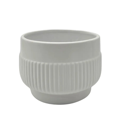 Macetero Maceta De Ceramica Lineas Relieve Blanco M - Fliperex