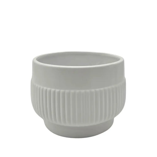 Macetero Maceta De Ceramica Lineas Relieve Blanco S - Fliperex