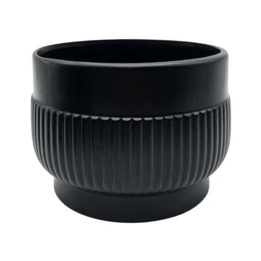 Macetero Maceta De Ceramica Lineas Relieve Negro L - Fliperex