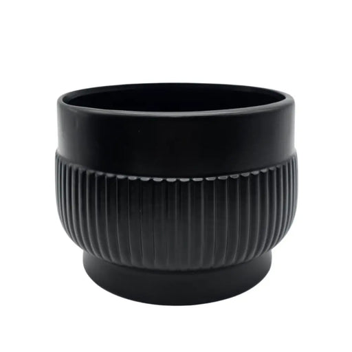 Macetero Maceta De Ceramica Lineas Relieve Negro M - Fliperex