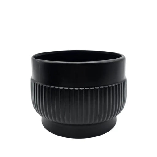 Macetero Maceta De Ceramica Lineas Relieve Negro S - Fliperex