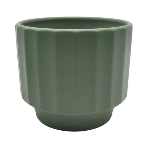 Macetero Maceta De Ceramica Verde Oliva Lineas Verticales L - Fliperex