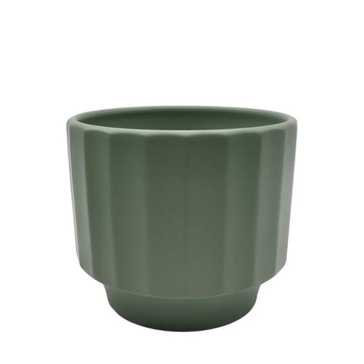 Macetero Maceta De Ceramica Verde Oliva Lineas Verticales S - Fliperex