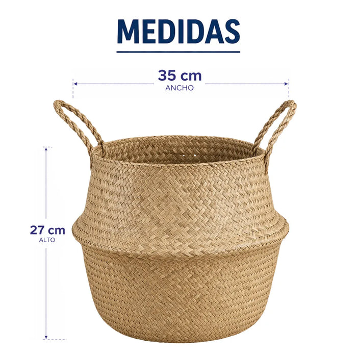 Macetero Cesto Maceta De Mimbre Tejida Plegable Con Asas