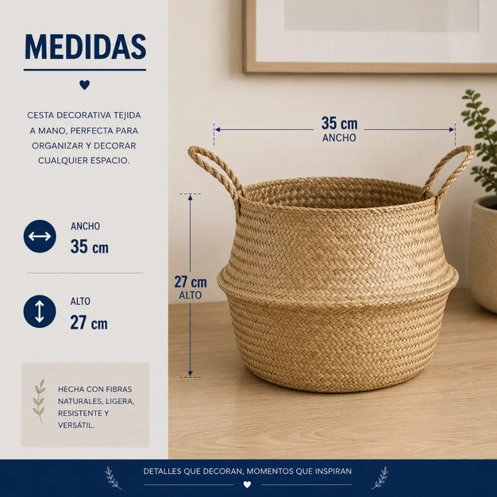 Macetero Cesto Maceta De Mimbre Tejida Plegable Con Asas
