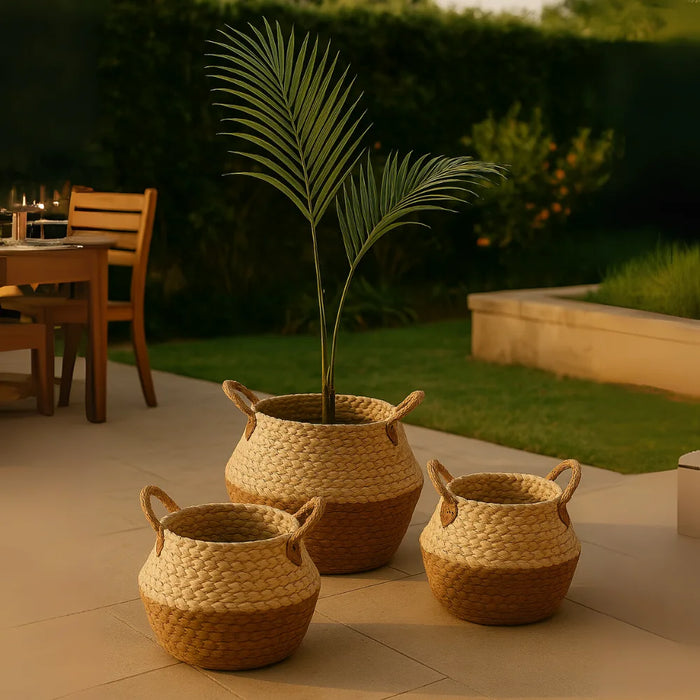 Macetero Cesto Maceta De Yute Tejida Plegable Con Asas M