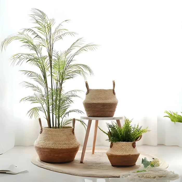 Macetero Cesto Maceta De Yute Tejida Plegable Con Asas S