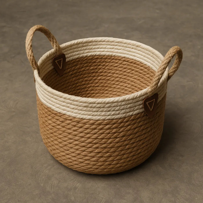 Macetero Cesto Maceta De Yute Tejida Rustica Con Asas L