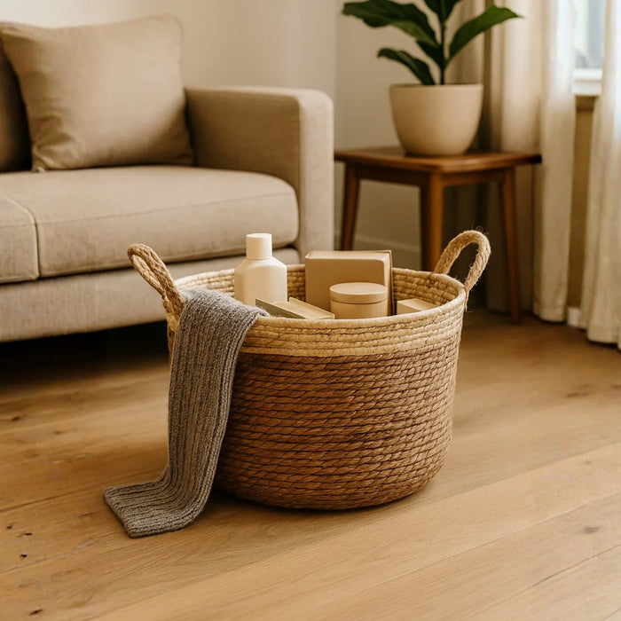 Macetero Cesto Maceta De Yute Tejida Rustica Con Asas L