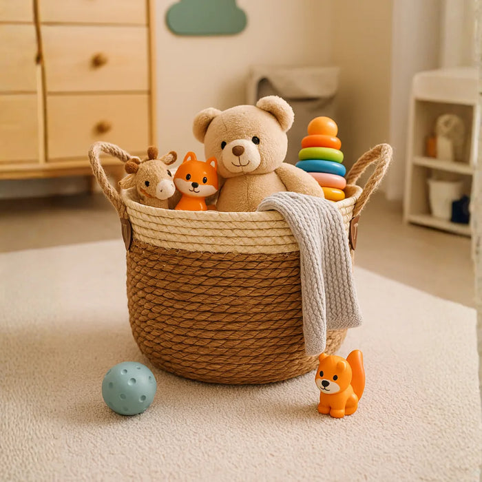 Macetero Cesto Maceta De Yute Tejida Rustica Con Asas S