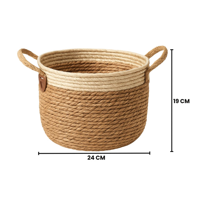 Macetero Cesto Maceta De Yute Tejida Rustica Con Asas S