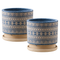 Macetero Maceta De Ceramica Azul Con Patrones Beige L