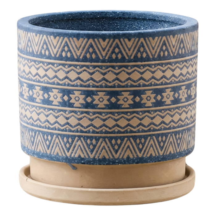 Macetero Maceta De Ceramica Azul Con Patrones Beige M