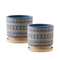 Macetero Maceta De Ceramica Azul Con Patrones Beige S