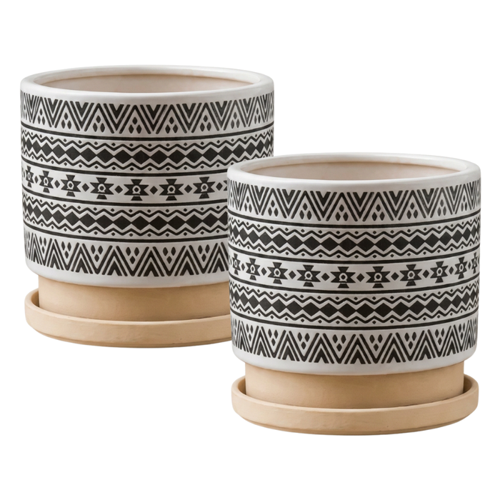 Macetero Maceta De Ceramica Blanco Con Patrones Negro L