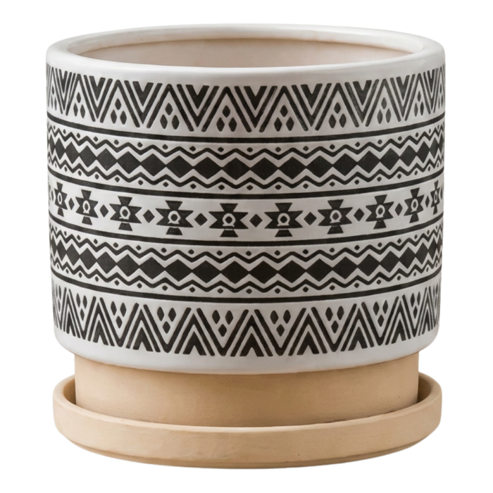 Macetero Maceta De Ceramica Blanco Con Patrones Negro L