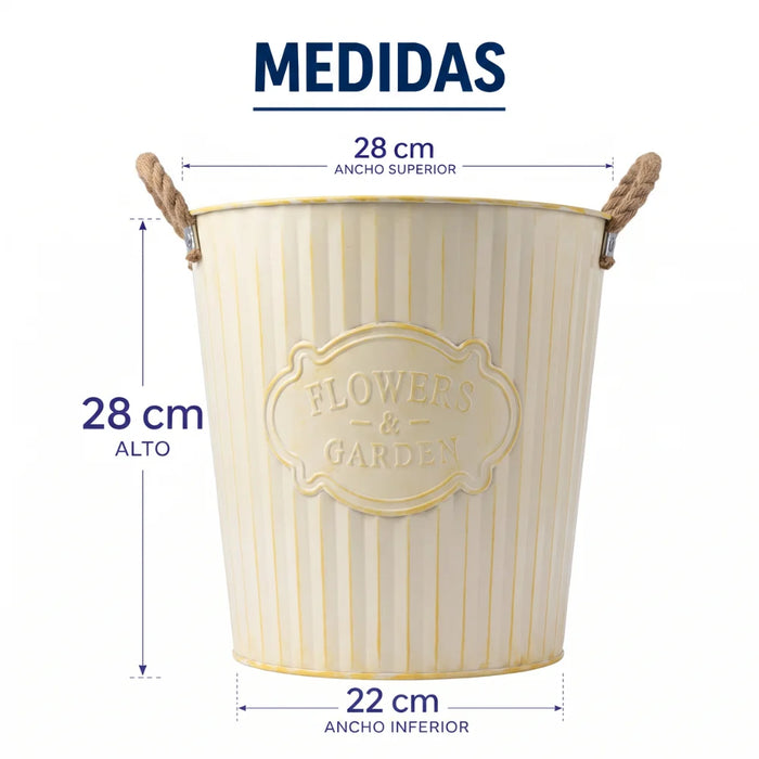 Macetero Metalico Beige Decorativo Con Asas Jardín L