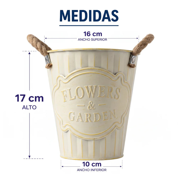 Macetero Metalico Beige Decorativo Con Asas Jardín S