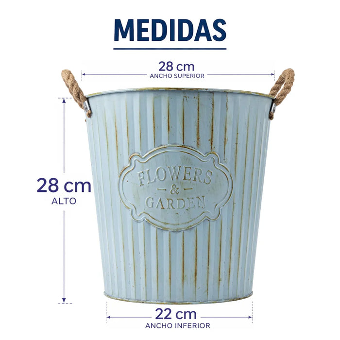 Macetero Metalico Celeste Decorativo Con Asas Jardín L