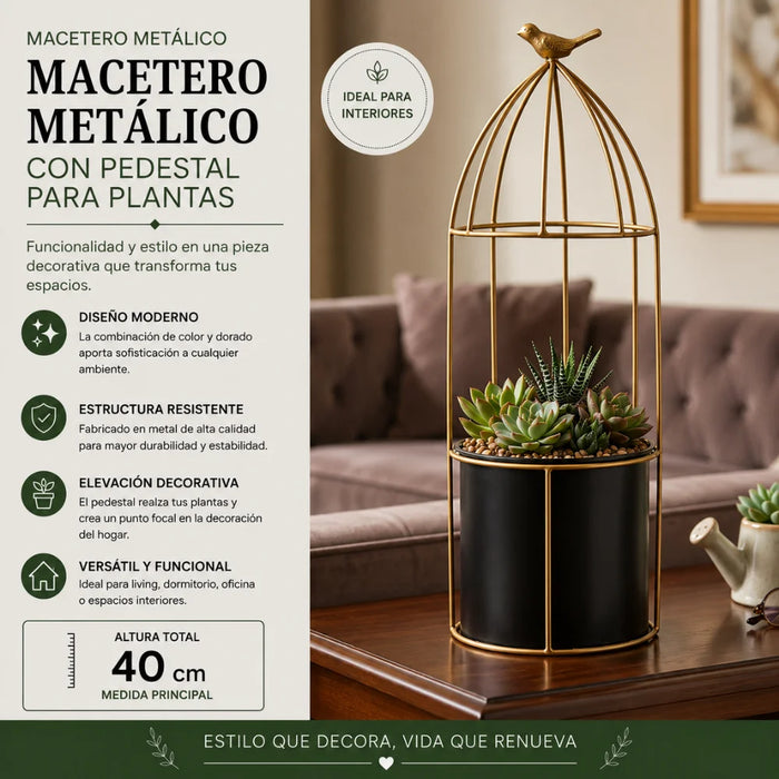 Macetero Metalico Con Pedestal Decorativo Plantas Suculentas