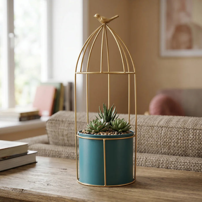 Macetero Metalico Con Pedestal Decorativo Plantas Suculentas