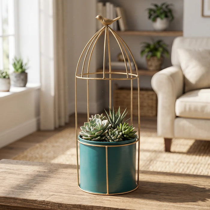 Macetero Metalico Con Pedestal Decorativo Plantas Suculentas