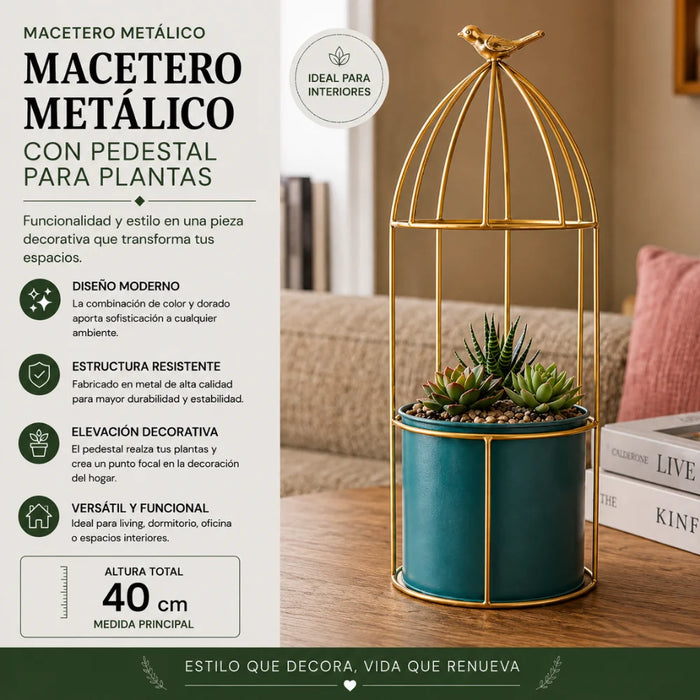 Macetero Metalico Con Pedestal Decorativo Plantas Suculentas