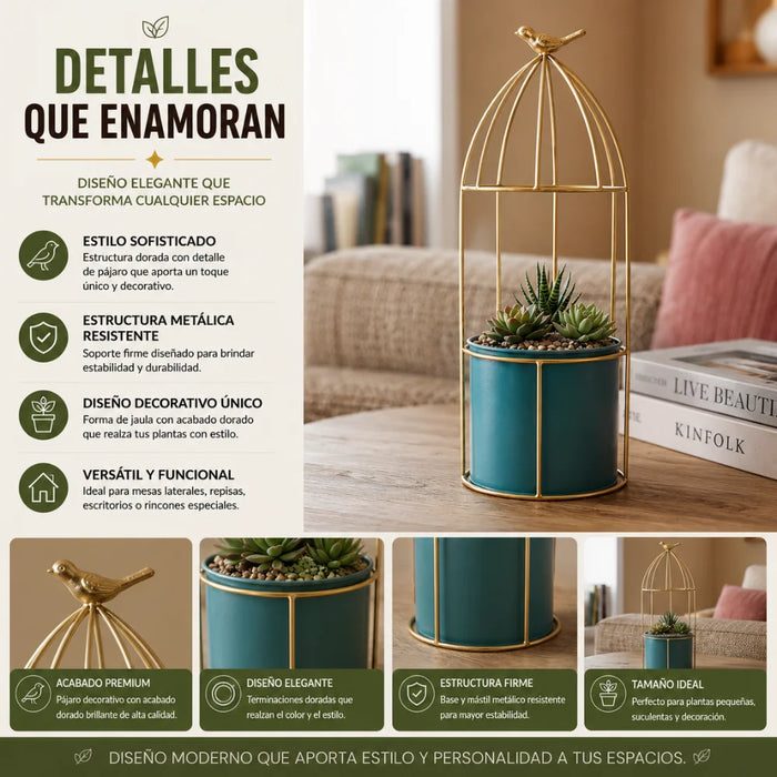 Macetero Metalico Con Pedestal Decorativo Plantas Suculentas