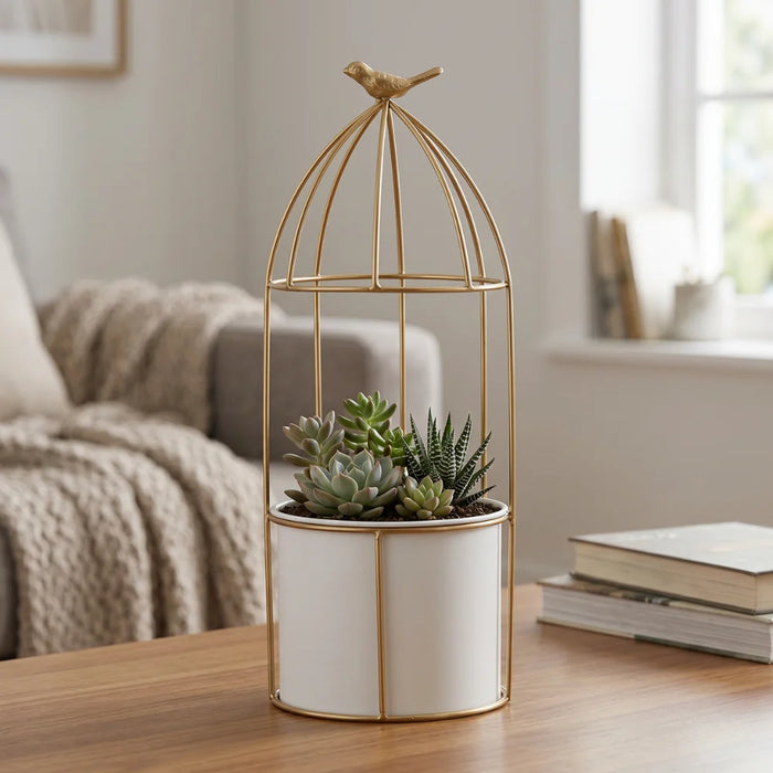 Macetero Metalico Con Pedestal Decorativo Plantas Suculentas