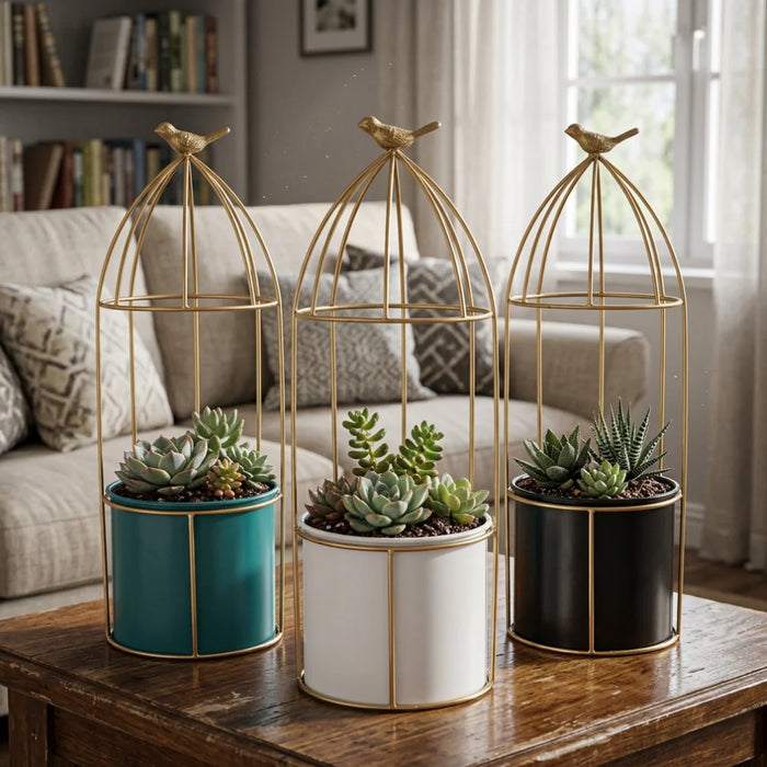 Macetero Metalico Con Pedestal Decorativo Plantas Suculentas