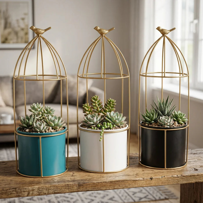 Macetero Metalico Con Pedestal Decorativo Plantas Suculentas