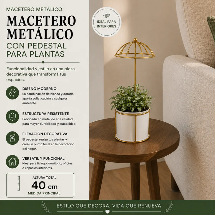Macetero Metalico Con Pedestal Decorativo Plantas Suculentas