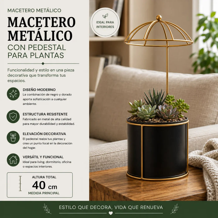 Macetero Metalico Con Pedestal Decorativo Plantas Suculentas