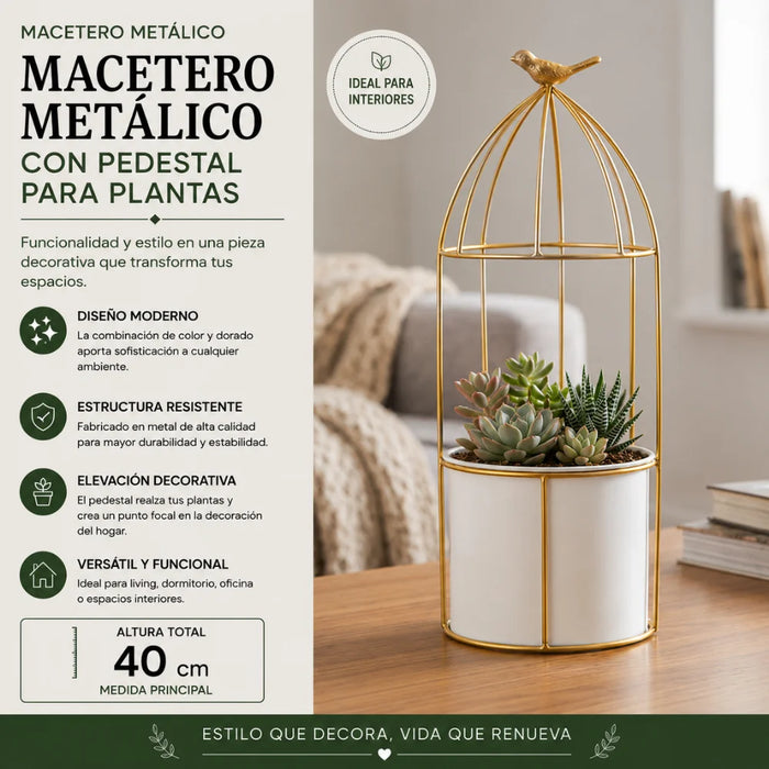 Macetero Metalico Con Pedestal Decorativo Plantas Suculentas