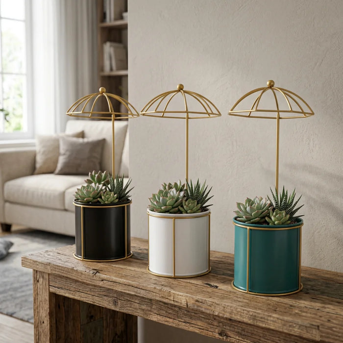 Macetero Metalico Con Pedestal Decorativo Plantas Suculentas