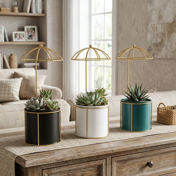 Macetero Metalico Con Pedestal Decorativo Plantas Suculentas