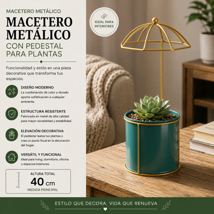 Macetero Metalico Con Pedestal Decorativo Plantas Suculentas