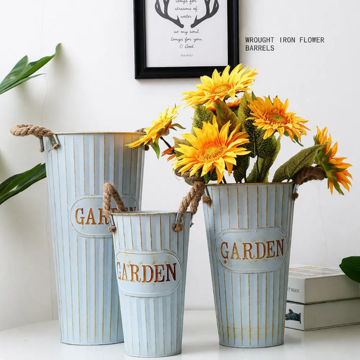 Macetero Metalico Decorativo Celeste Tipo Florero L