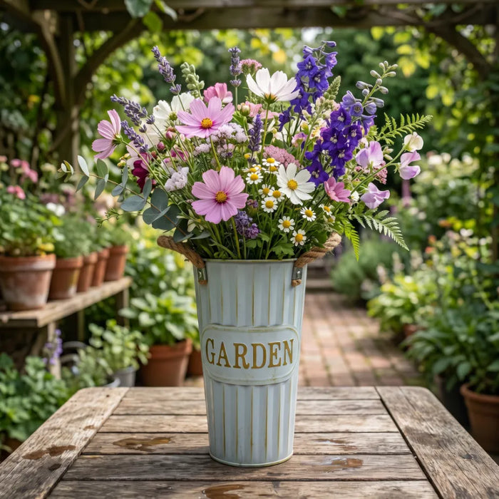 Macetero Metalico Decorativo Celeste Tipo Florero L