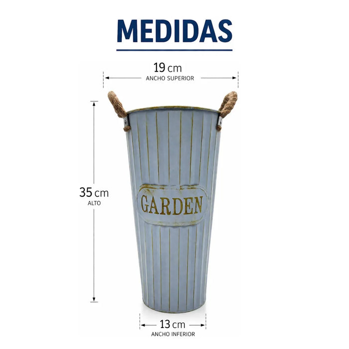 Macetero Metalico Decorativo Celeste Tipo Florero L